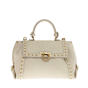 Salvatore Ferragamo Sofia Satchel Studded Leather and Python