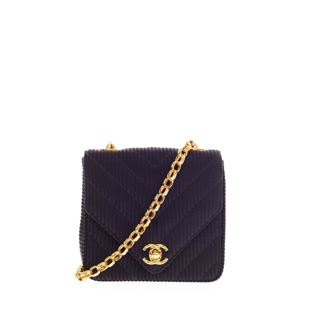 Buy Chanel Vintage CC Chain Flap Bag Chevron Satin Mini Black 135806
