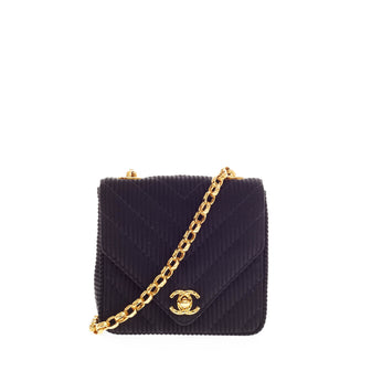 Chanel Vintage CC Chain Flap Bag Chevron Corduroy