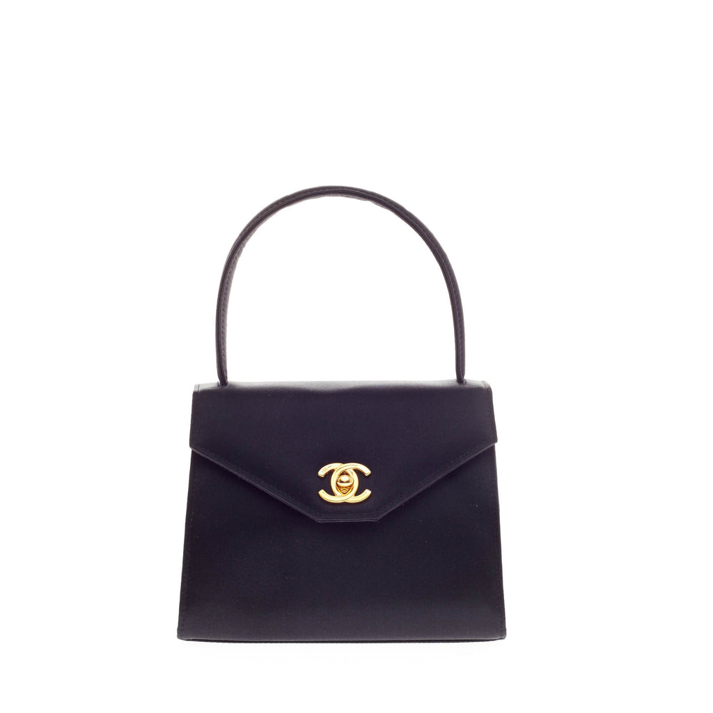 Buy Chanel Vintage Top Handle Flap Bag Satin Black 135807