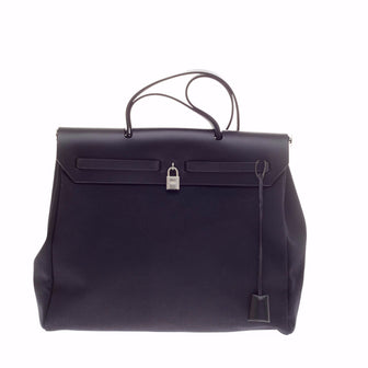 Hermes Herbag Black Vache Leather and Toile with Palladium Hardw GM