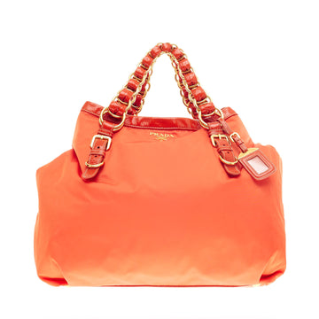 Prada Buckle Chain Tote Tessuto with Patent Leather Trim