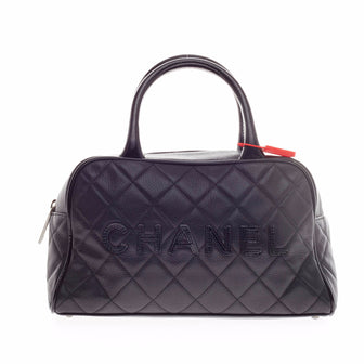 Chanel Embossed Logo Bowler Quilted Caviar Small