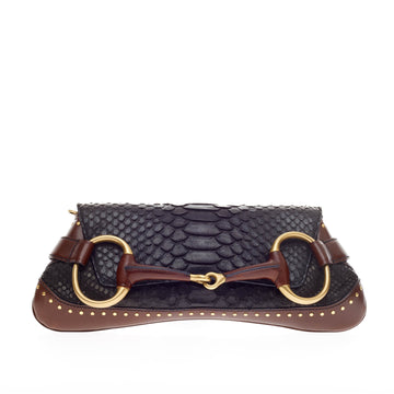 Gucci Horsebit Chain Strap Clutch Python Large