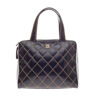 Chanel Surpique Zip Around Satchel Quilted Leather Large