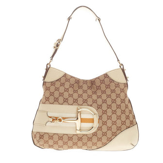Gucci Hasler Shoulder Bag GG Canvas with Leather Trim