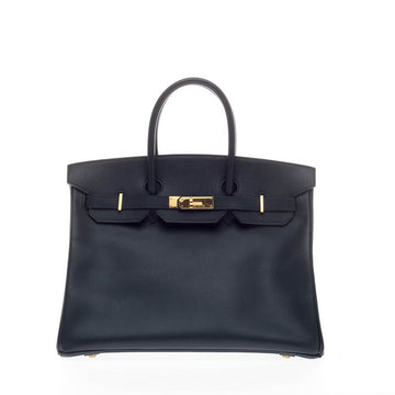 Hermes Birkin Bleu Marine Courchevel with Gold Hardware 35
