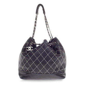 Chanel Surpique Drawstring Bucket Lambskin Large