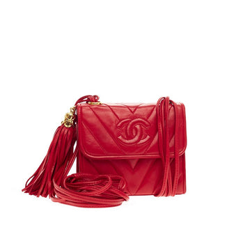 Chanel Vintage Tassel Flap Bag Chevron Leather