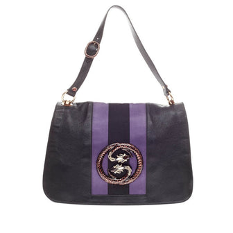 Gucci Web Flap Shoulder Bag Leather with Snake Logo