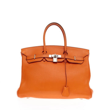 Hermes Birkin Orange Clemence with Palladium Hardware 35
