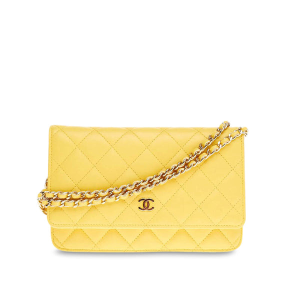 CHANEL Lambskin Quilted Wallet On Chain WOC Yellow 88778