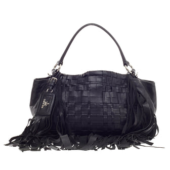 Prada Convertible Fringe Shoulder Bag Woven Nappa Leather 