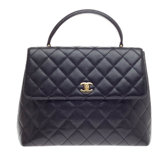 Chanel Vintage Kelly Handle Bag Quilted Caviar Jumbo