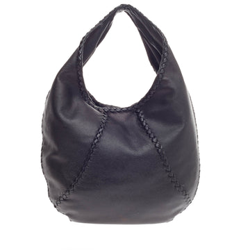 Bottega Veneta Baseball Hobo Leather with Intrecciato Detail Medium