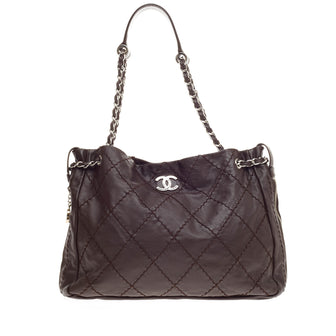 Chanel Expandable Zip Around Tote Stitched Leather