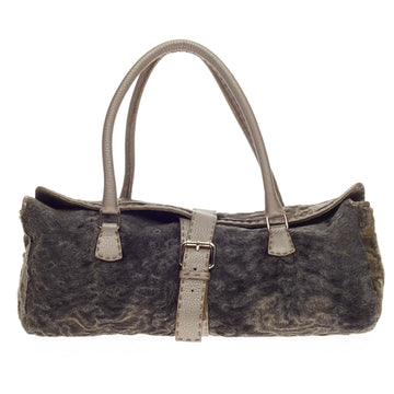 Fendi Buckle Shoulder Bag Persian Lamb and Selleria Leather 