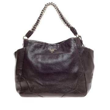 Prada Chain Side Pocket Hobo Pebbled Vitello Daino