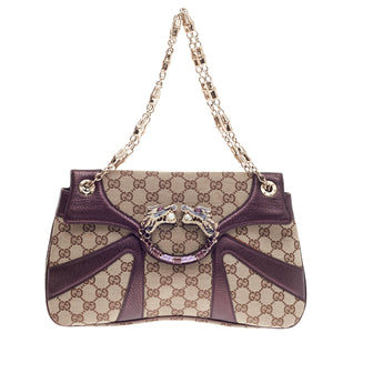 Gucci Jeweled Dragon Bag GG Canvas with Leather Trim