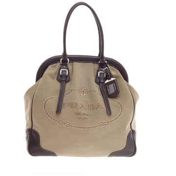 Prada Canapa Frame Shoulder Bag Canvas Large
