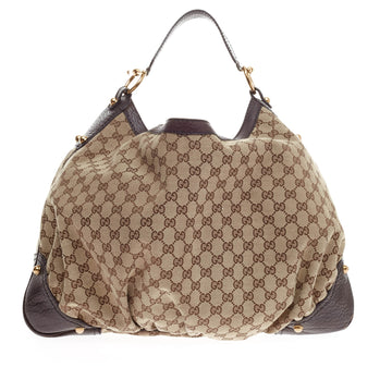 Gucci Jockey Hobo GG Canvas with Leather Trim Large
