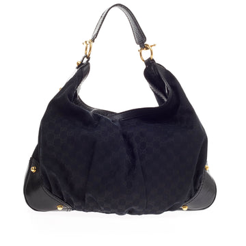 Gucci Jockey Hobo GG Canvas with Leather Trim Large