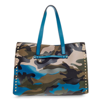 Valentino Rockstud Open Tote Camo Leather and Canvas Medium