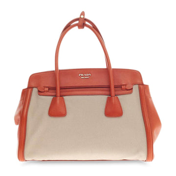 Prada Cuir Frame Convertible Tote Canvas and Saffiano Leather Small