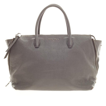 Miu Miu Convertible Madras Side Zip Satchel Grainy Leather -