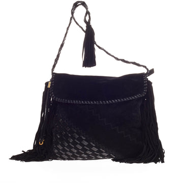 Jimmy Choo Fringe Flap Messenger Bag Suede and Snakeskin
