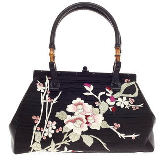 Gucci Bamboo Frame Satchel Embroidered Satin -