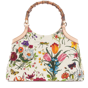 Gucci Bamboo Top Handle Flora Canvas Medium