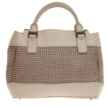Burberry Whipstitch Handle Tote Woven Leather Large