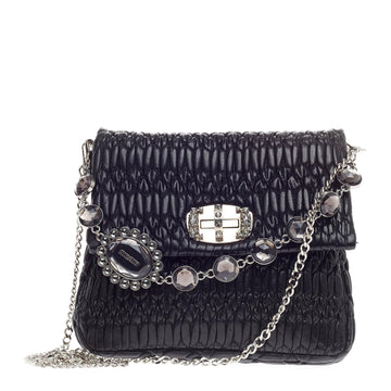 Miu Miu Crystal Chain Shoulder Bag Matelasse Leather Large