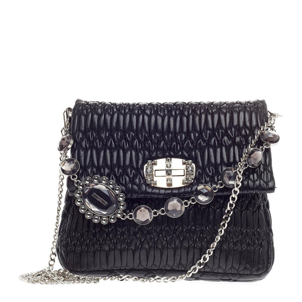 美品 MIU MIU MATELASSE CHAIN SHOULDER BAG Miu Miu Black Matelasse Shoulder Bag with Chain – Consign of the