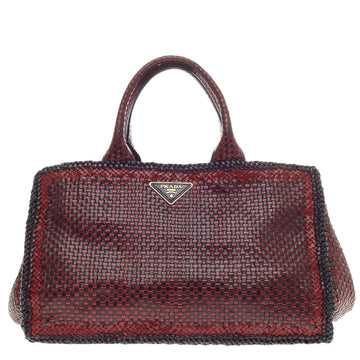 Prada Madras Tote Woven Leather Small 