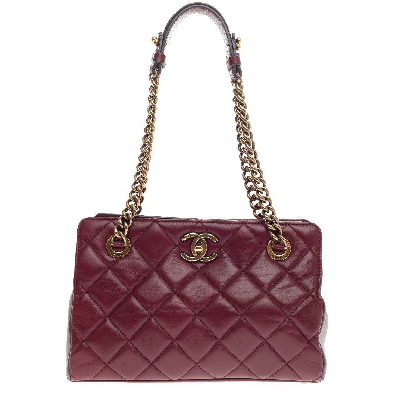 Buy Chanel CC Crown Tote Quilted Leather Small Maroon 312607