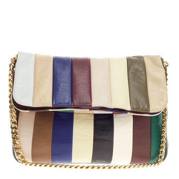 Celine Multi Gourmette Flap Shoulder Bag Patchwork Leather Large