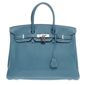 Hermes Birkin Blue Clemence with Palladium Hardware 35