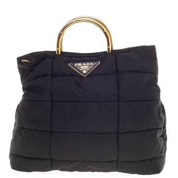 Prada Convertible Metal Handle Satchel Quilted Tessuto