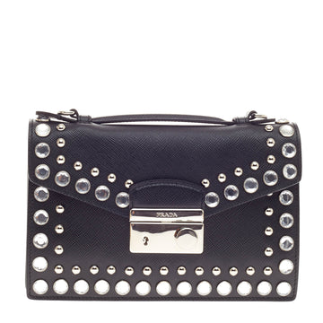 Prada Convertible Sound Bag Studded Saffiano Leather Mini