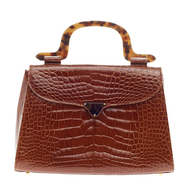 Lana Marks Convertible Top Handle Flap Bag Crocodile