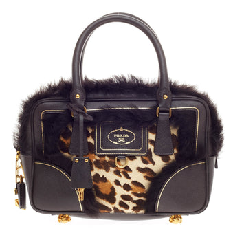 Prada Clawfoot Satchel Calf Hair and Faux Fur Small