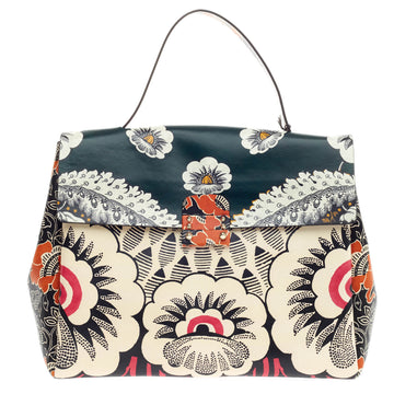 Valentino Floral Top Handle Bag Printed Leather Large