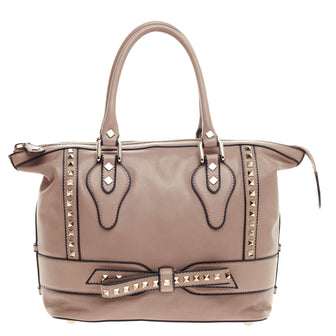 Valentino Rockstud Bow Satchel Leather