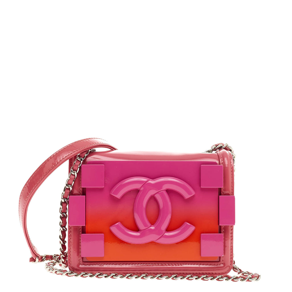 Buy Chanel Boy Brick Flap Bag Patent and Plexiglass Mini Pink 375803