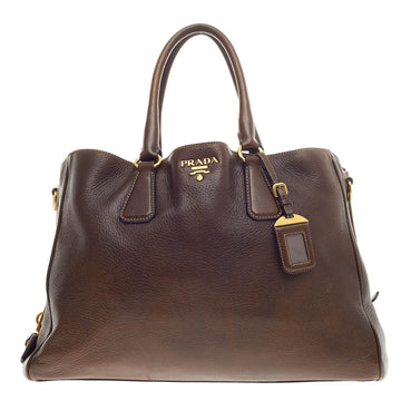 Prada Side Zip Convertible Shopper Tote Vitello Daino Large