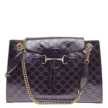 Gucci Emily Chain Flap Shoulder Bag Guccissima Patent Large
