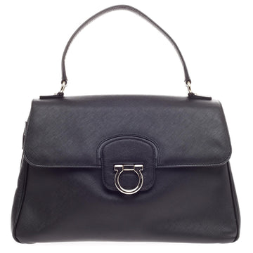 Salvatore Ferragamo Gancini Satchel Textured Leather Medium