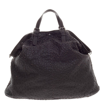 Bottega Veneta Scaglie Convertible Tote Ostrich with Intrecciato Trim Large